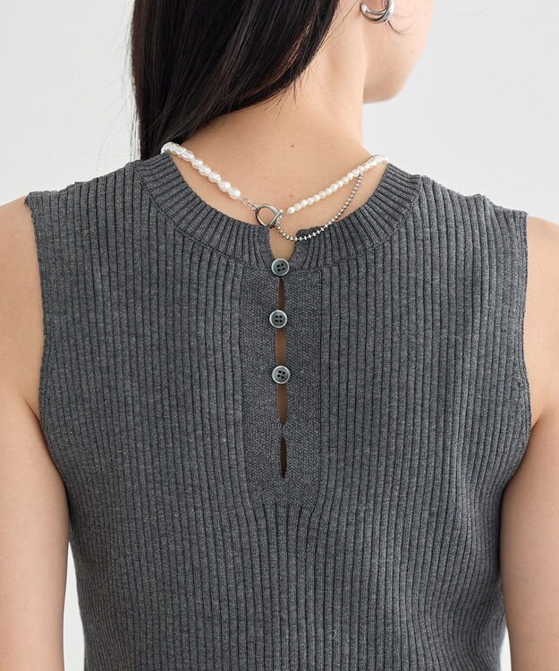 earth music&ecology 前後2WAYスリット釦タンクトップ Dark Gray Mixture