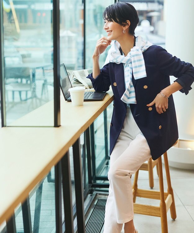 23区 【洗える】コットンシルクローン スキッパー ブラウス スカイブルー系