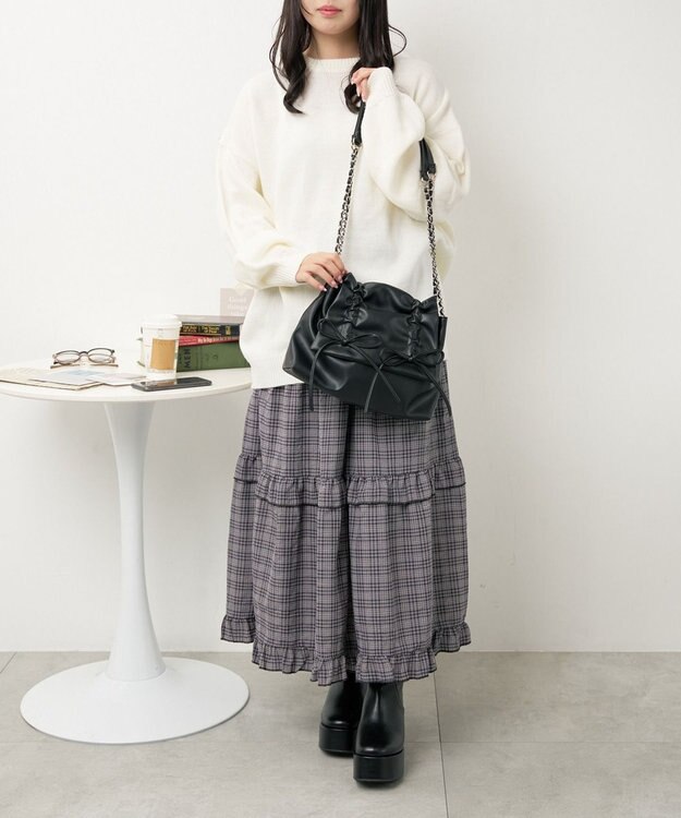 WEGO ギャザーリボンフラップバッグ ブラック