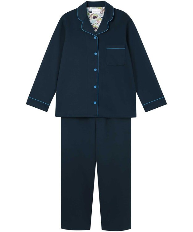 une nana cool 【綿混】ハイゲージダブルエアー 長袖開襟パジャマ MADE WITH LIBERTY FABRIC グレイッシュブルー