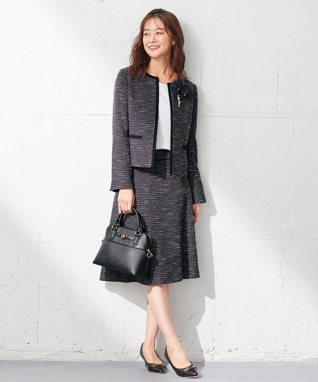 ANY SIS 【セットアップ対応】リップルボーダー フレア スカート シャンブレーネイビー