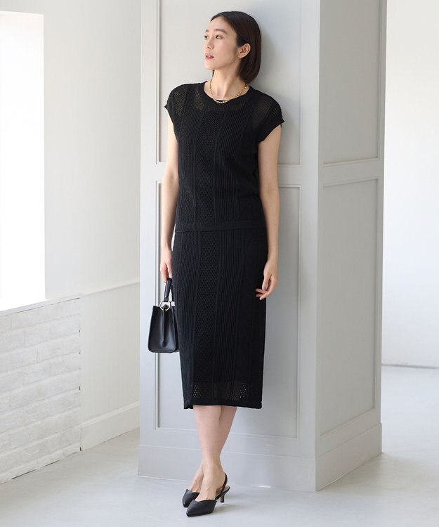 自由区 L 【洗える】シアーコイル スカート ネイビー系