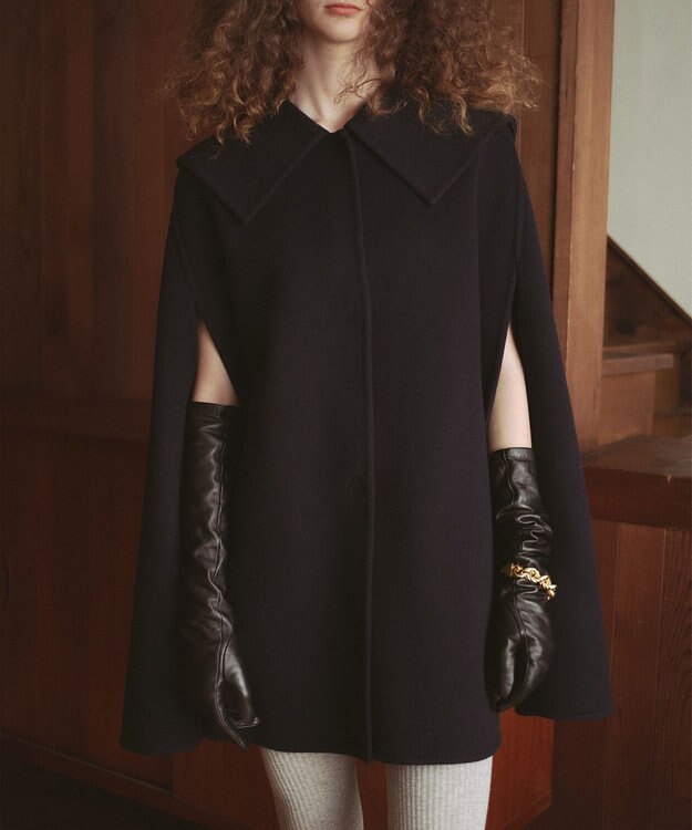 #Newans セーラーカラーダブルフェイスケープコート ネイビー