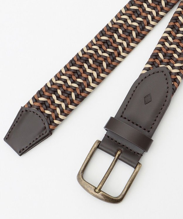 JOSEPH ABBOUD 【伸びる】ダブルメランジレザーメッシュ ベルト ダークブラウン系