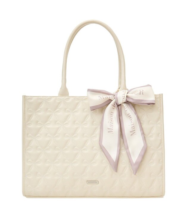 Maison de FLEUR スカーフ付リボンキルティングトートバッグ Ivory