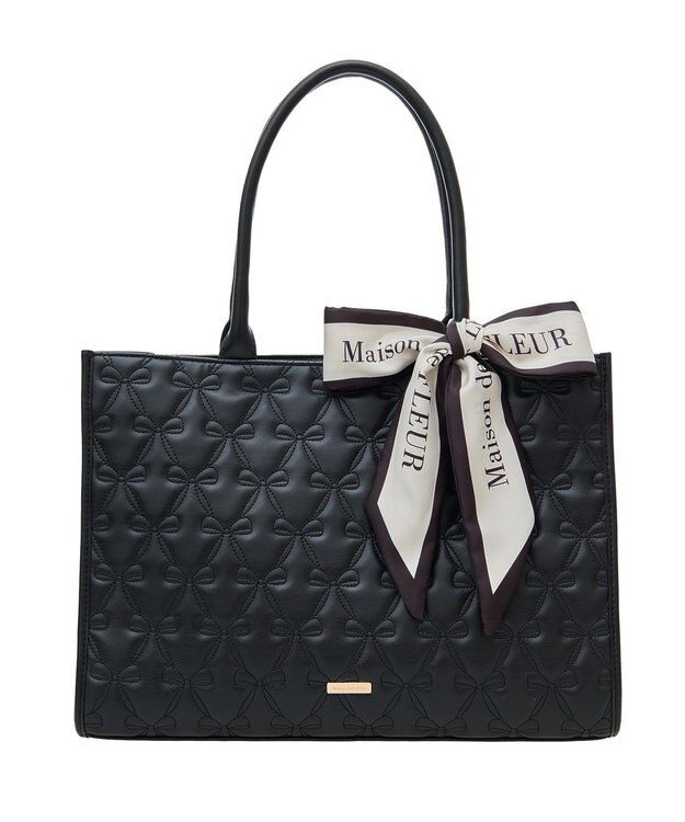 Maison de FLEUR スカーフ付リボンキルティングトートバッグ Black