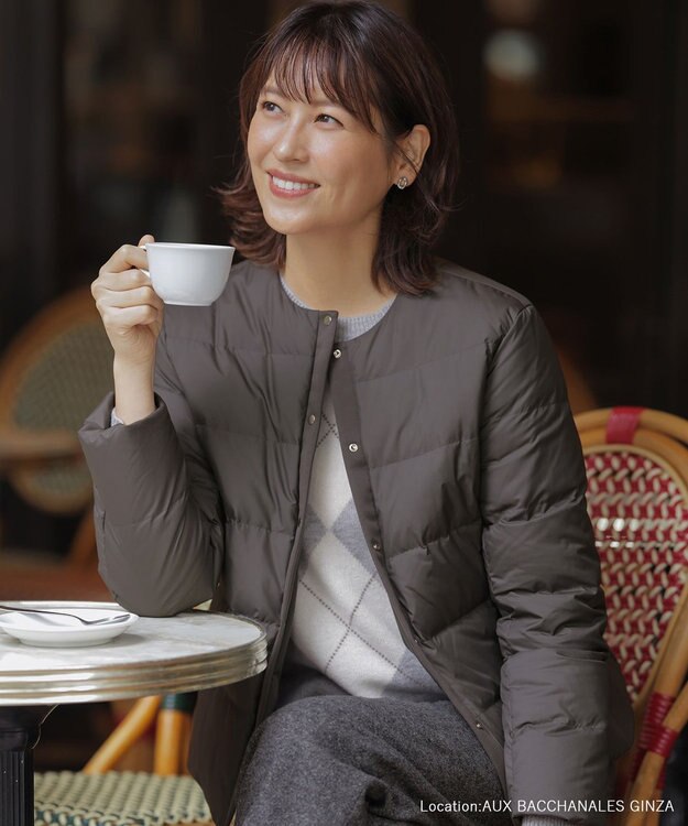 J.PRESS LADIES 【洗える】ライトダウン ノーカラー ジャケット モカグレー系