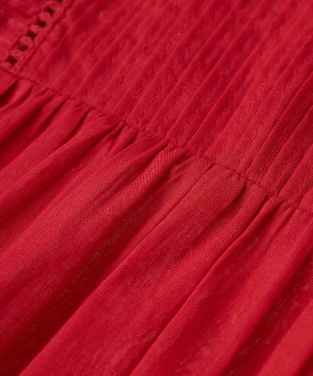 earth music&ecology フリルピンタック半袖ブラウス Red