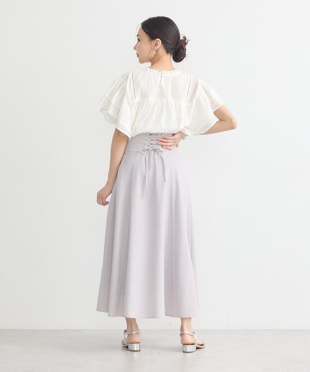 earth music&ecology フリルピンタック半袖ブラウス Off White