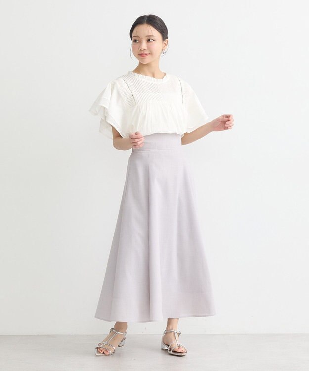 earth music&ecology フリルピンタック半袖ブラウス Off White