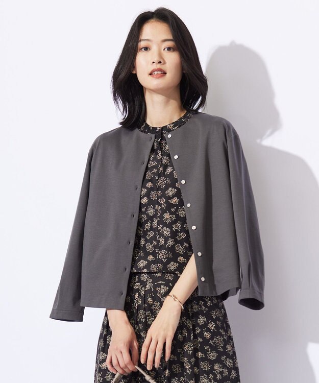 J.PRESS LADIES L グログランジャージー カーディガン スレート系