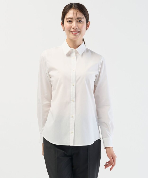 J.PRESS LADIES S 【リクルート対応】ホワイトブロード シャツカラーブラウス ホワイト系