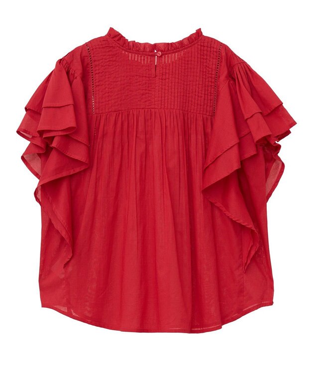 earth music&ecology フリルピンタック半袖ブラウス Red
