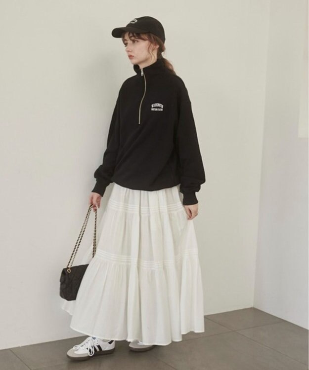 WEGO 【ANGIE VINTAGE】ワンポイント刺繍ハーフZIPスウェットプルオーバー ブラック