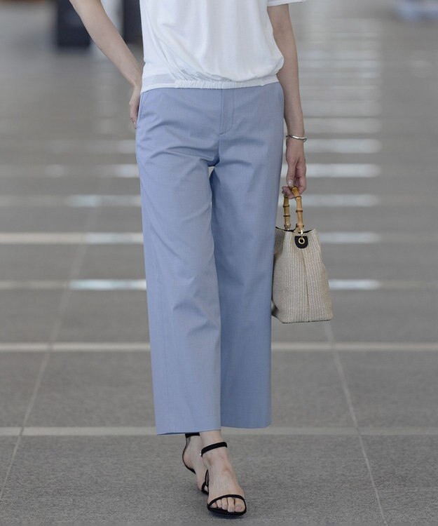 J.PRESS LADIES 【セットアップ対応・洗える・撥水】コットンFITTY ストレート パンツ サックス系