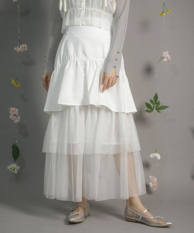 Green Parks ｄａｚｚｌｉｎ　ツイルチュールレイヤードスカート Ivory