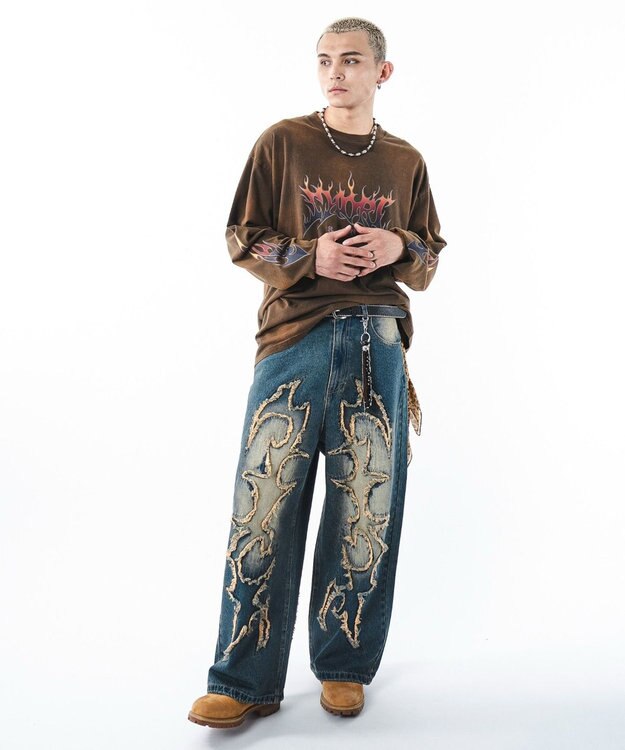 WEGO 【ユニセックス着用ITEM】フレイムグラフィックBIGT（LS） ブラウン