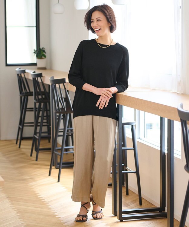 自由区 【洗える・XSサイズあり】ペーパーコットンアセテート  ニット ネイビー系