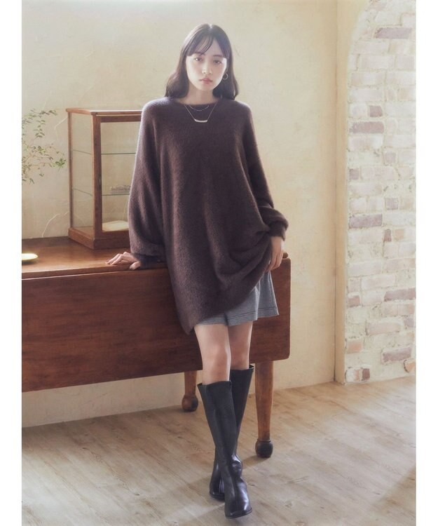 earth music&ecology ミニシャギーチュニック Brown