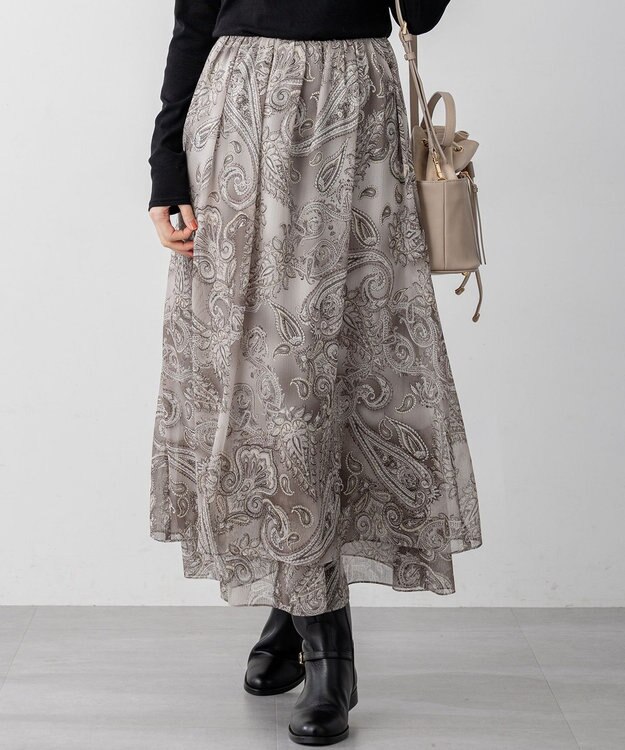 23区 L 【洗える】Erica クレープペイズリープリント スカート ライトグレー系