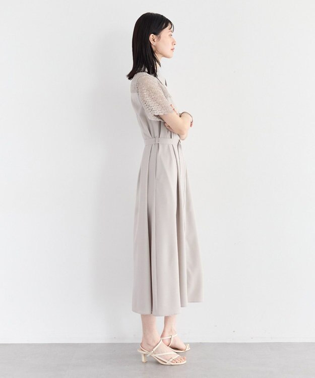 YECCA VECCA レース切替ワンピース Gray Beige