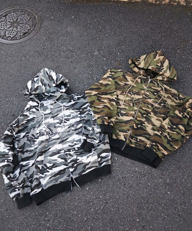 WEGO 【ユニセックス着用ITEM/MLサイズ展開】カモフラグラフィックZIPパーカー 柄1