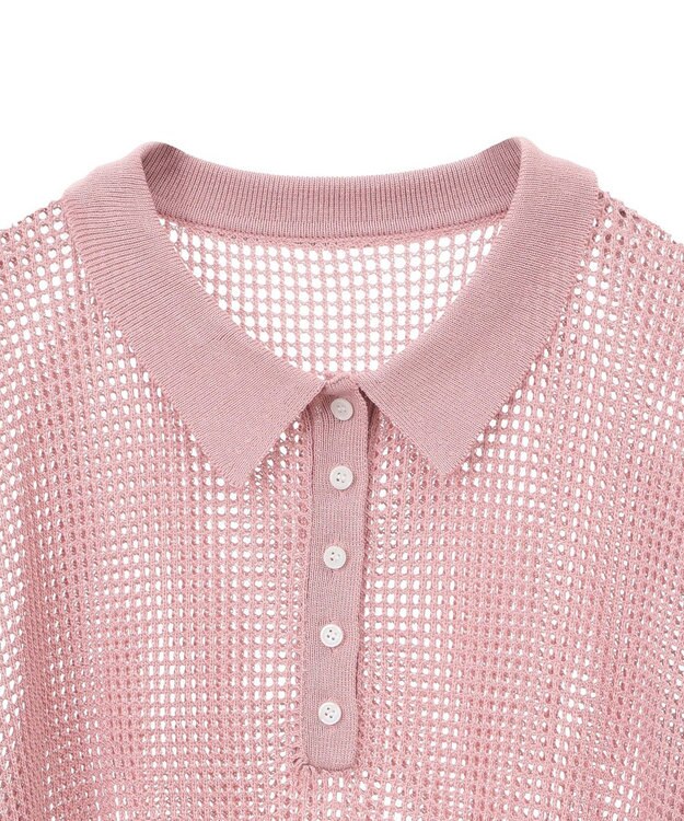 earth music&ecology メッシュポロニットプルオーバー Pink