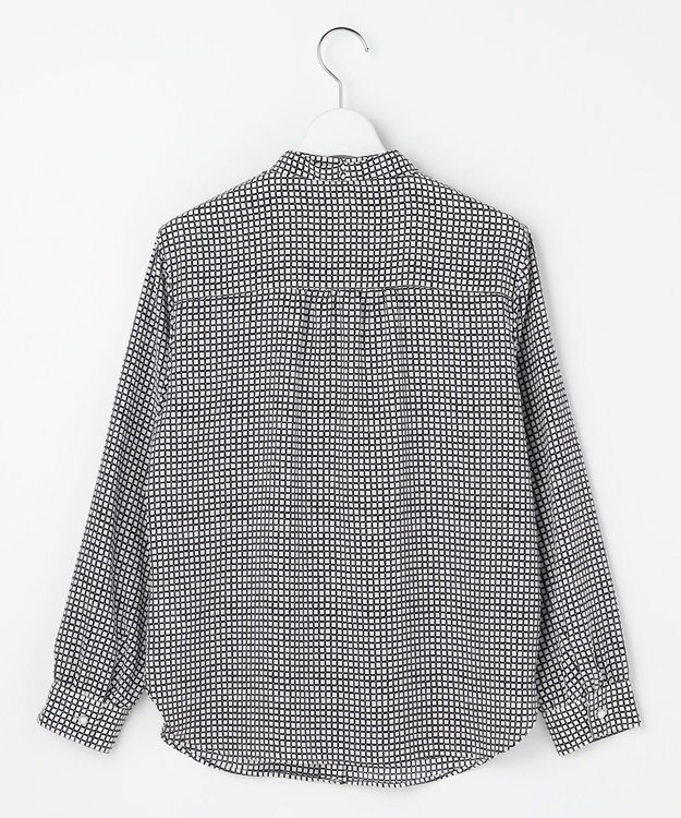 J.PRESS LADIES L ジーナ梨地 幾何プリント ブラウス ホワイト×ネイビー系