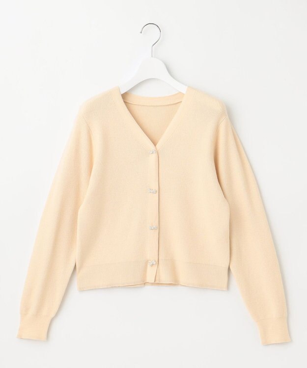 Feroux 【洗える】リボン釦 カーディガンデザインニット アイボリー系