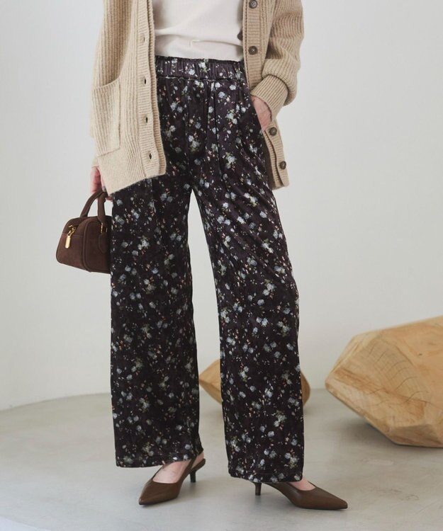 WEGO 【ANGIE VINTAGE】ベロア小花柄イージパンツ