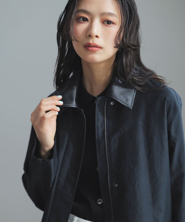 ICB 【配色襟取り外し可能】ライトモールスキン キルトライナー付きステンカラーコート ネイビー系