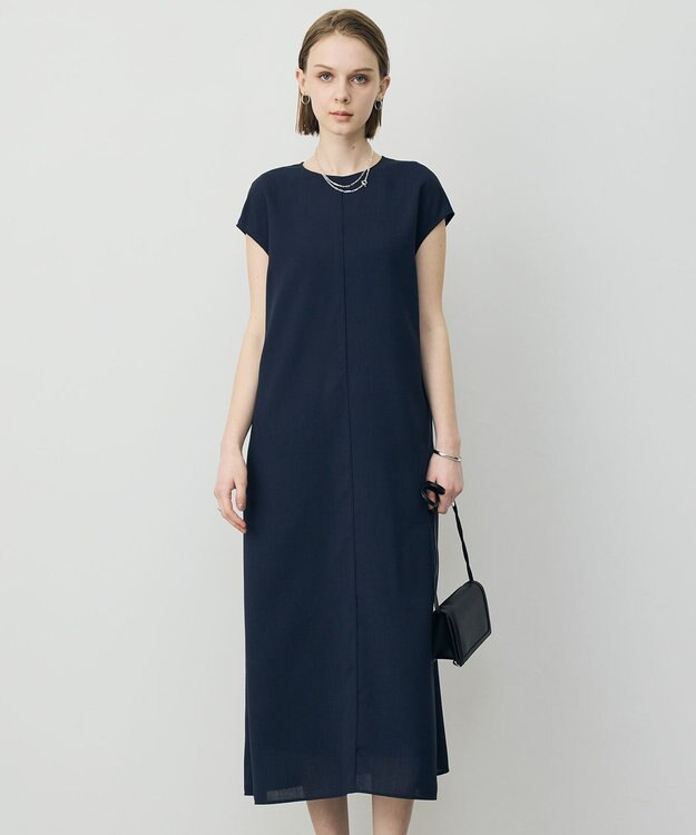 ICB ドライアセテートスラブ フレンチスリーブワンピース ネイビー