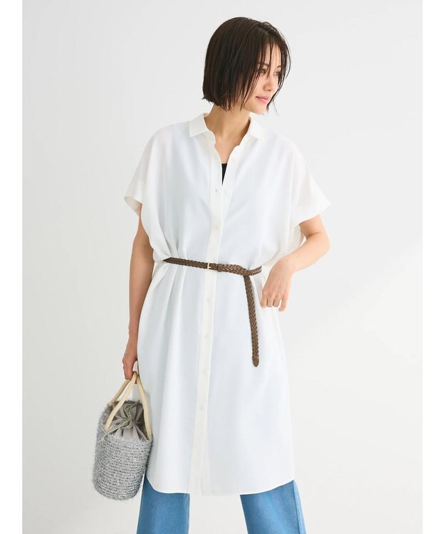 Green Parks ＳＥＴ２点　合皮ベルト＋ミディシャツワンピース Off White