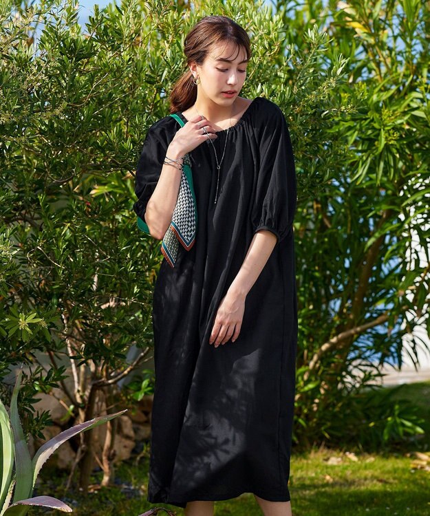 Tiaclasse 【洗える】後ろリボンバルーンスリーブワンピース ブラック