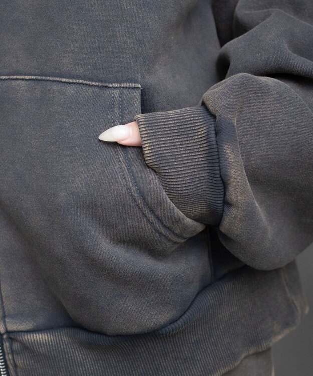 WEGO 裏起毛ファーフードBIGZIPパーカー ブラックその他