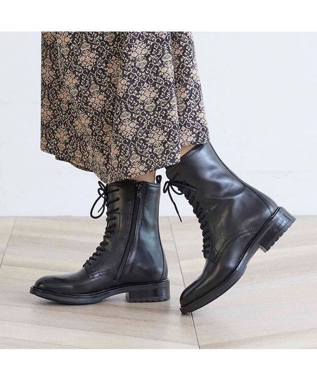 ing <ing>【WEB限定】レザーレースアップショートブーツ ブラック