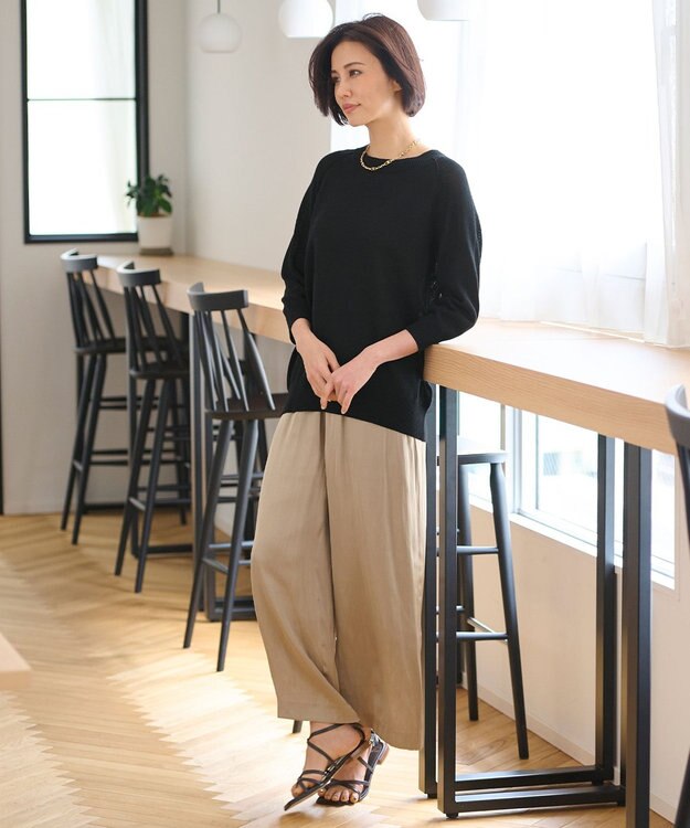 自由区 【洗える・XSサイズあり】ペーパーコットンアセテート  ニット ネイビー系