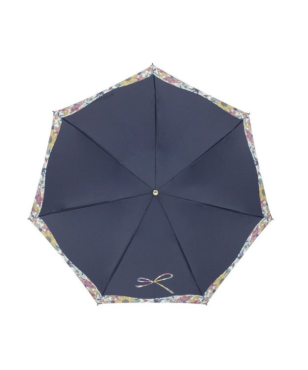MOONBAT 【簡単開閉】ランバン オン ブルー (LANVIN en Bleu) リボン 花柄 折りたたみ傘 サテンプリント ネイビーブルー