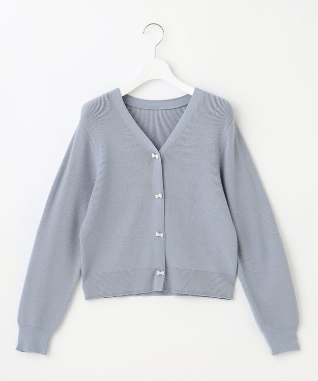 Feroux 【洗える】リボン釦 カーディガンデザインニット ブルー系