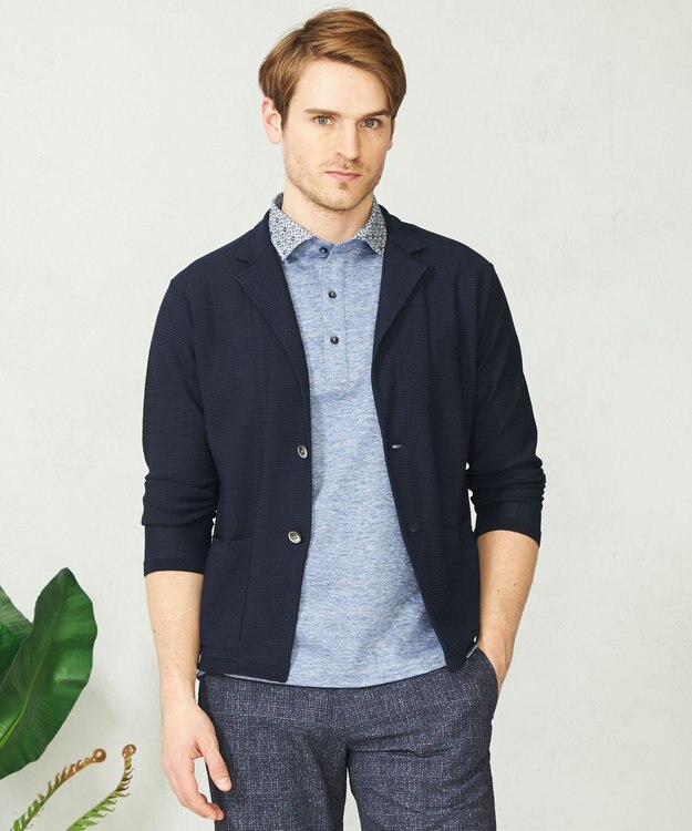 JOSEPH ABBOUD 【軽い/洗える】クールスキンニット カーディガン ネイビー系