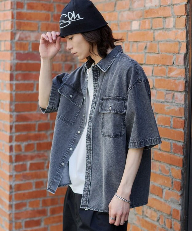 WEGO 【ユニセックス着用ITEM/MLサイズ展開】カラーデニムシャツ（SS） デニムブラックソノタ
