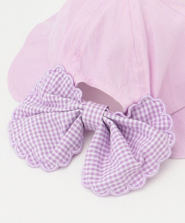 ANY KIDS リボン タレツキ キャップ ラベンダー×ギンガムチェック