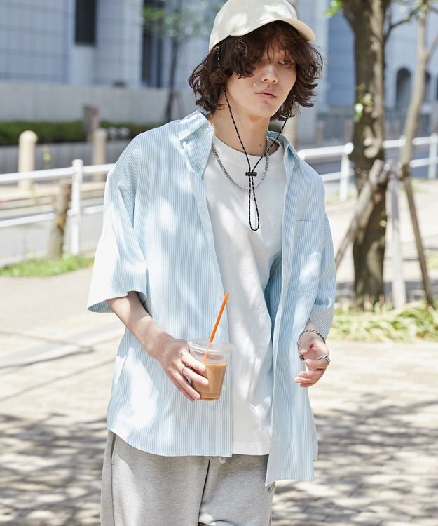 WEGO 【ユニセックス着用ITEM/シワになりにくい】イージーケアオックスフォードシャツ（S） グリーンストライプ