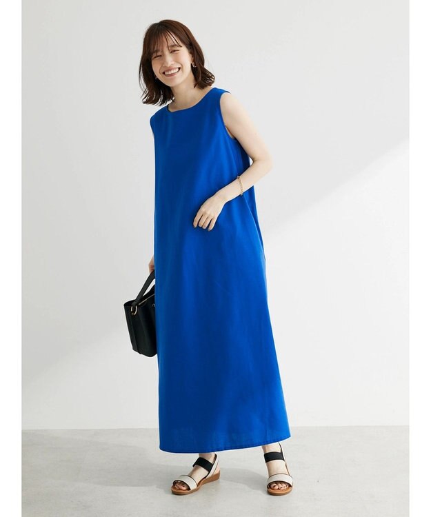 Green Parks 綿麻混ノースリーブワンピース Dark Blue