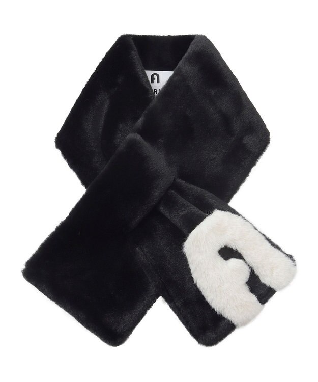 MOONBAT FURLA バイカラーロゴフェイクファーマフラー ブラック