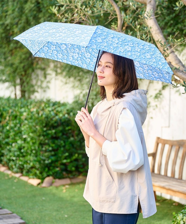 MOONBAT urawaza slim(ウラワザ スリム) 3秒でたためる傘 折りたたみ傘 フローティングフラワー 大きめ55cm UV サックスブルー