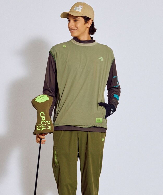 PW CIRCULUS 【撥水加工 / 小さくまとまる】【UNISEX】オーバーサイズ パッカブルベスト ゴルフウェア メンズ レディース グリーン系