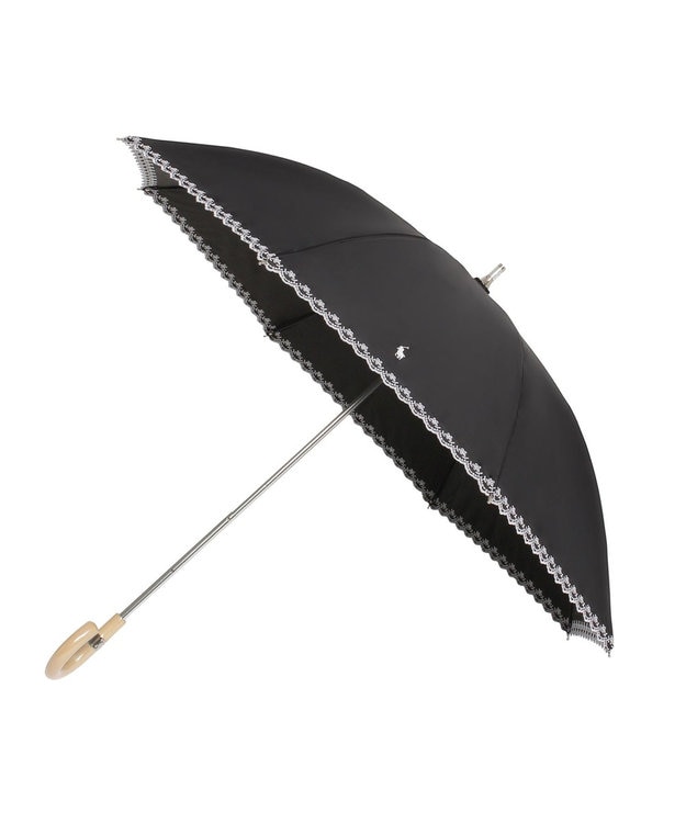 MOONBAT POLO RALPH LAUREN（ポロ ラルフローレン）晴雨兼用日傘 無地 刺繍 長傘 遮光率100％ 遮熱 UV ブラック