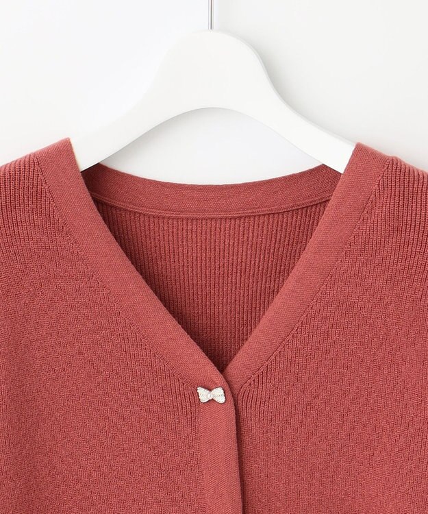 Feroux 【洗える】リボン釦 カーディガンデザインニット レッド系