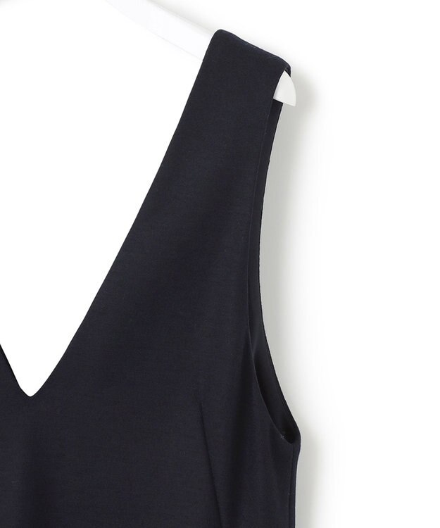 23区 【WEB限定カラーあり】ウール圧縮スムース Vネック ワンピース ダークネイビー